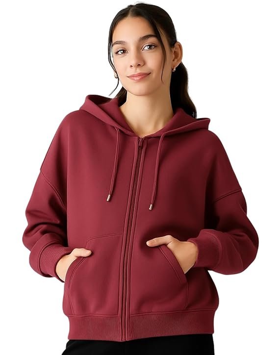 ADBUCKS Women's Oversized Winter Jacket Sweatshirts Casual Drawstring Clothes Zip Up Hoodie - Image 2