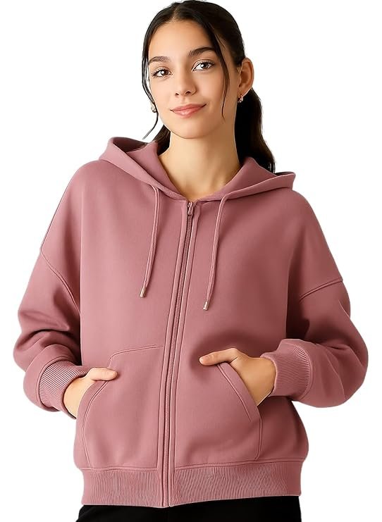 ADBUCKS Women's Oversized Winter Jacket Sweatshirts Casual Drawstring Clothes Zip Up Hoodie