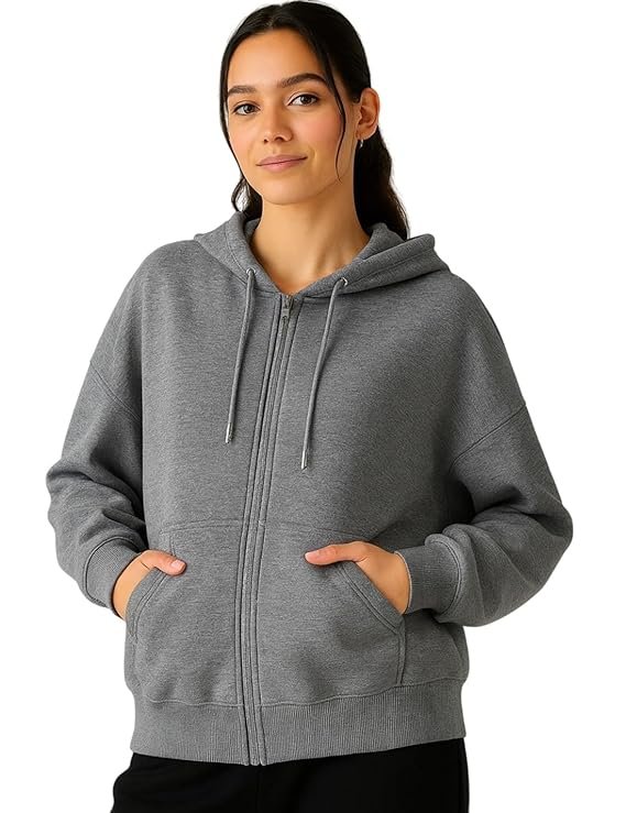 ADBUCKS Women's Oversized Winter Jacket Sweatshirts Casual Drawstring Clothes Zip Up Hoodie - Image 3
